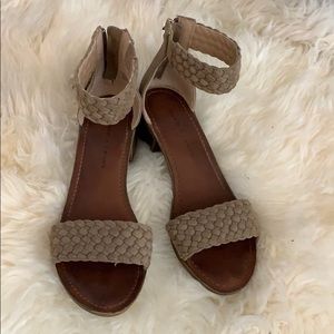 Over the toe strap sandals with a small heel